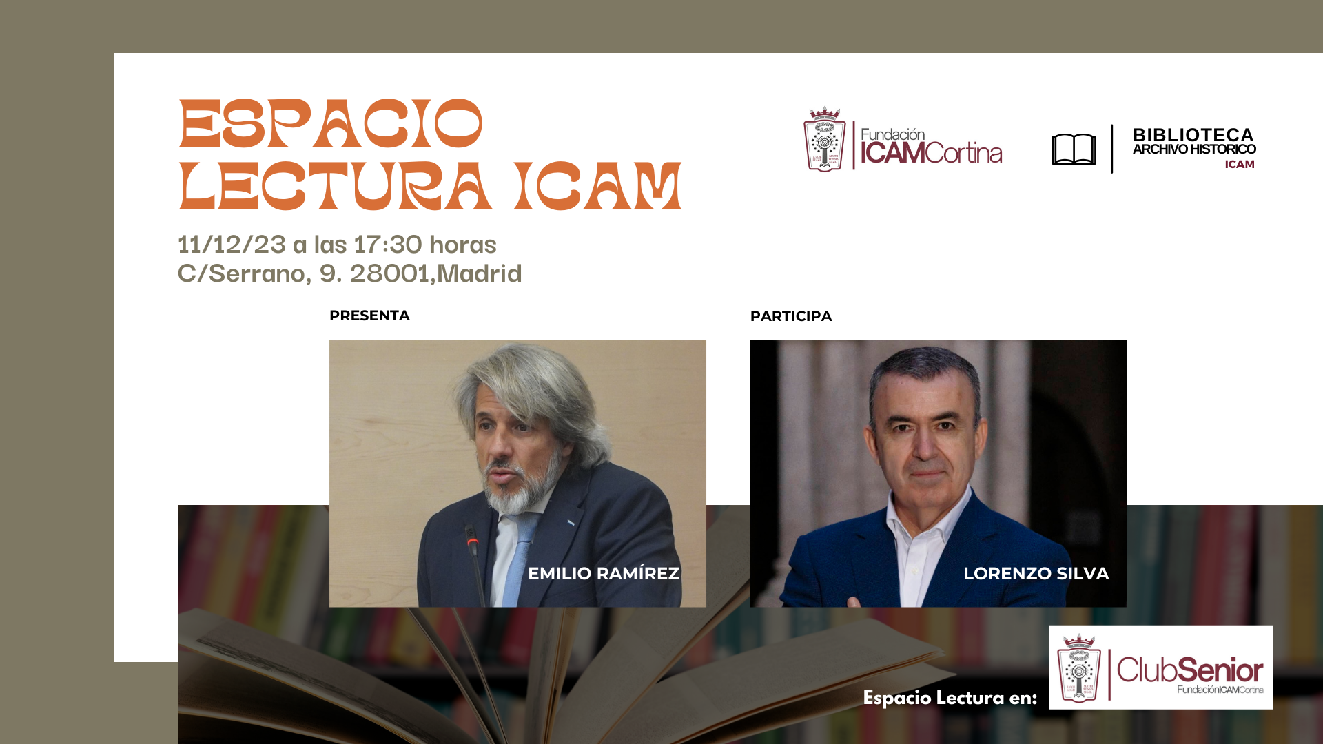 El escritor Lorenzo Silva inaugurará el día 11 de diciembre el nuevo “Espacio Lectura” del ICAM