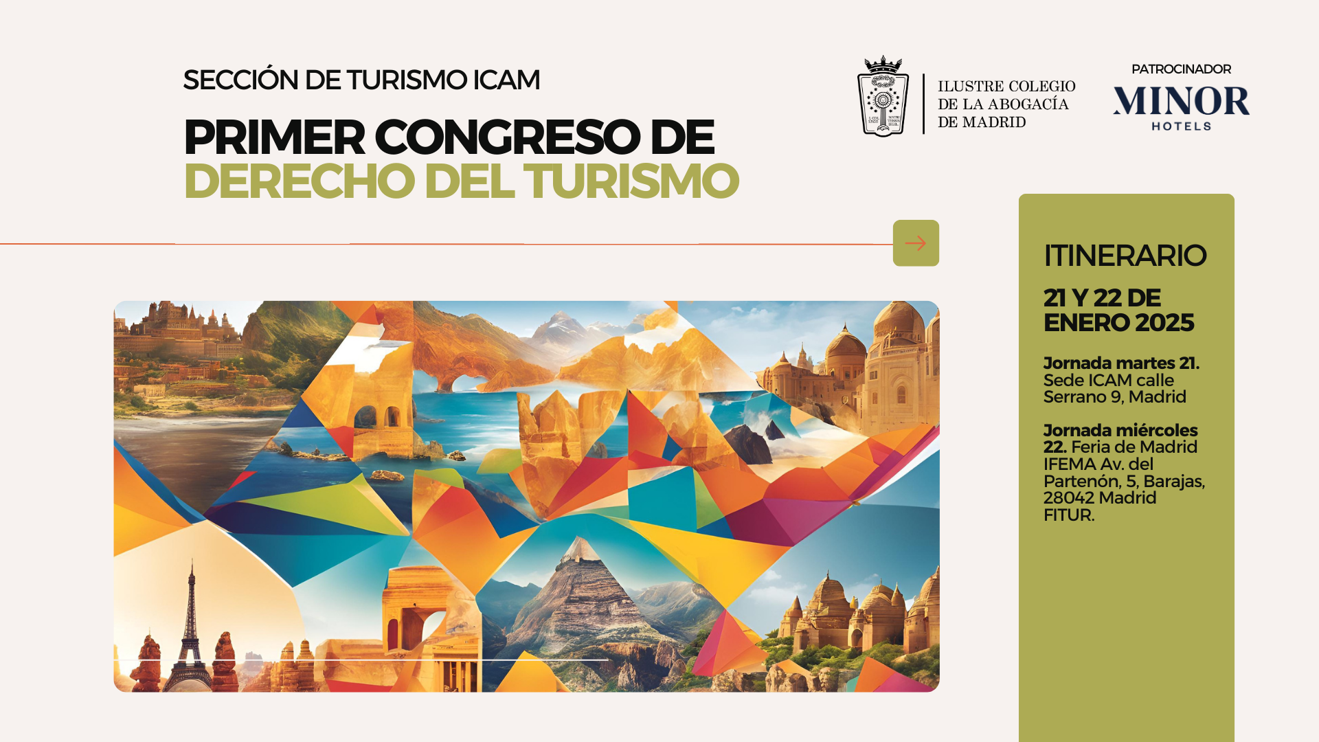 Inscripciones abiertas para el I Congreso de Derecho del Turismo del ICAM que se celebrará los días 21 y 22 de enero