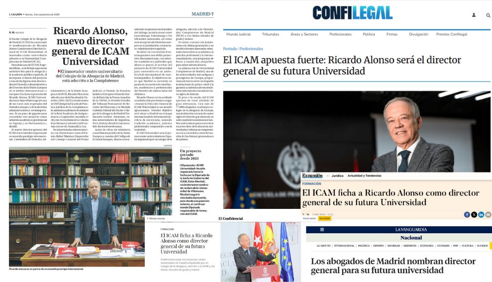 Amplia repercusión en la prensa jurídica y económica del nombramiento de Ricardo Alonso como director general de ICAM Centro Universitario