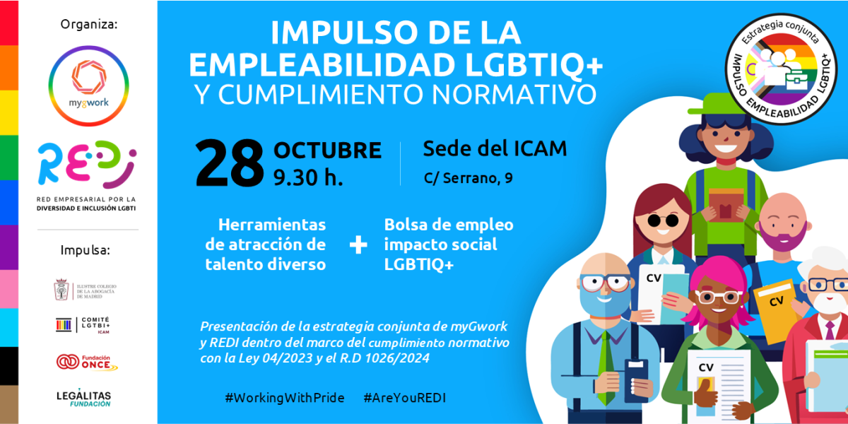 El Comité LGTBI+ del ICAM colabora con REDI y myGwork en el lanzamiento de su estrategia de empleabilidad LGBTIQ+ y cumplimiento normativo